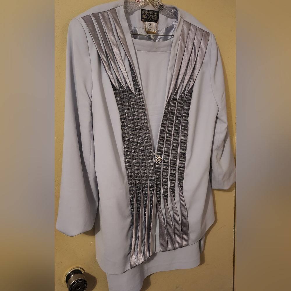 2pc Light Gray Skirt Suit Plus Size